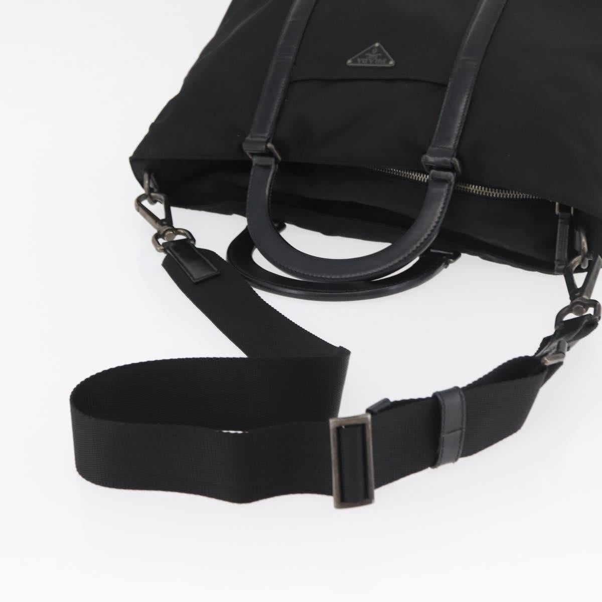 PRADA Hand Bag Nylon Leather 2way Black Silver Auth ka3854