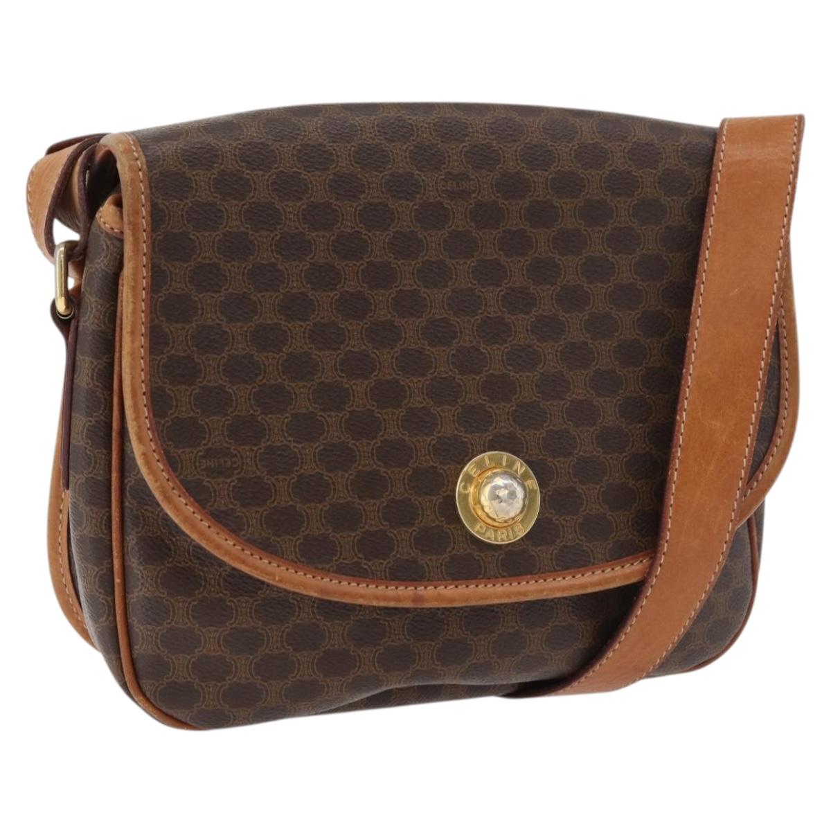 CELINE Macadam Canvas Shoulder Bag PVC Leather Brown Gold Auth ka3857