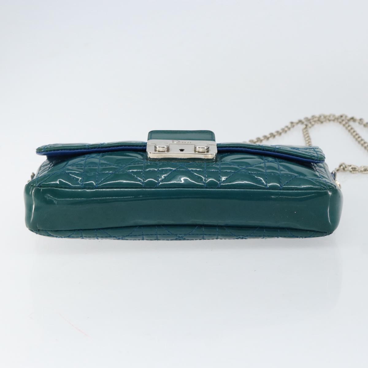 Christian Dior Canage Chain Shoulder Bag Patent leather Blue Silver Auth ka386