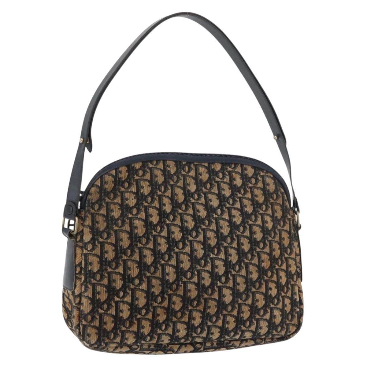 Christian Dior Trotter Canvas Shoulder Bag Navy Gold Auth ka3862