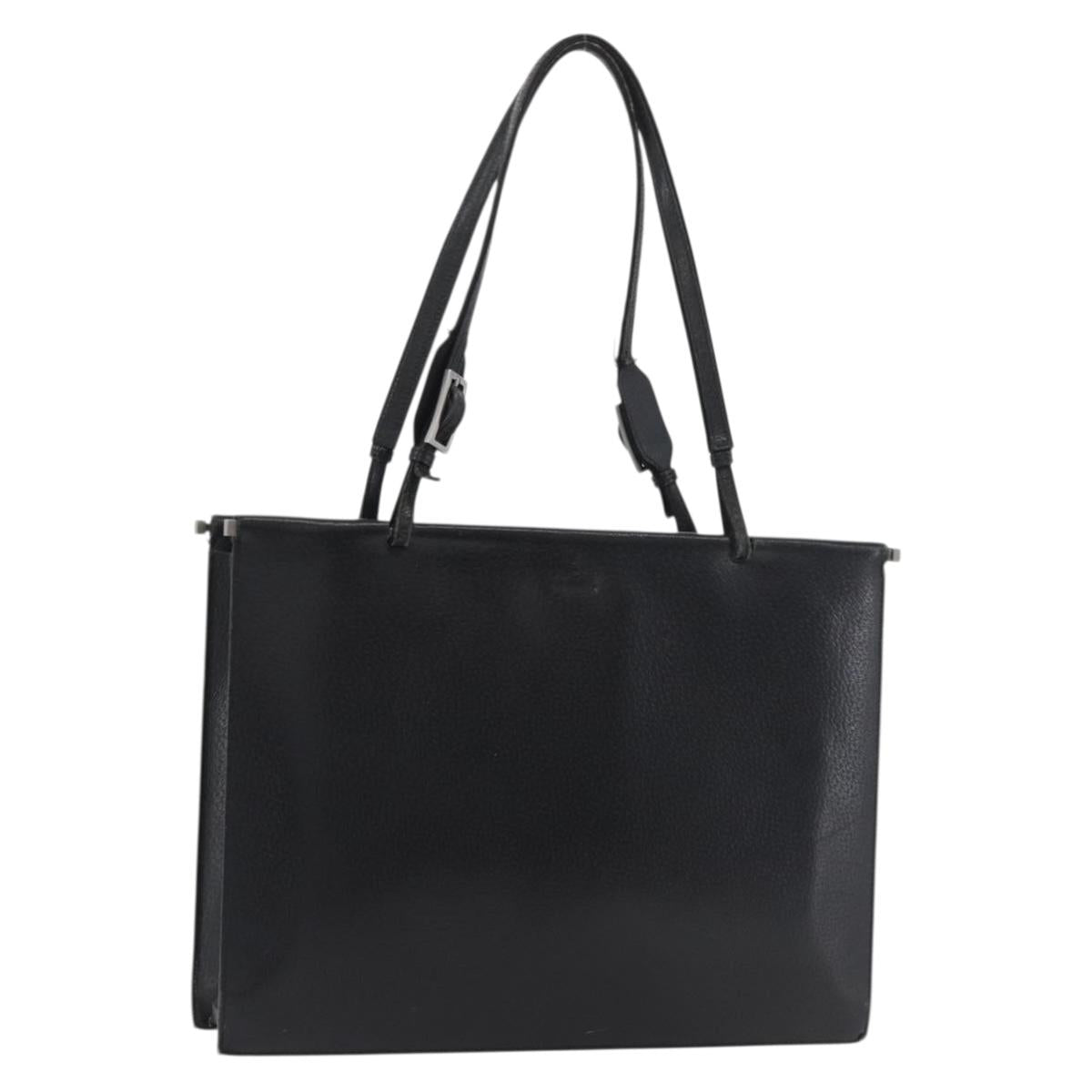 GUCCI Tote Bag Leather Black Silver 0021047 Auth ka3869