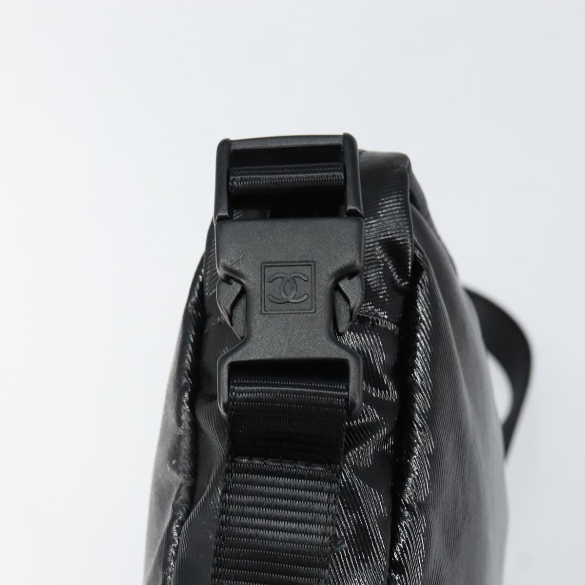 CHANEL Sports Line Shoulder Bag Patent leather Silver Black CC Auth ka387