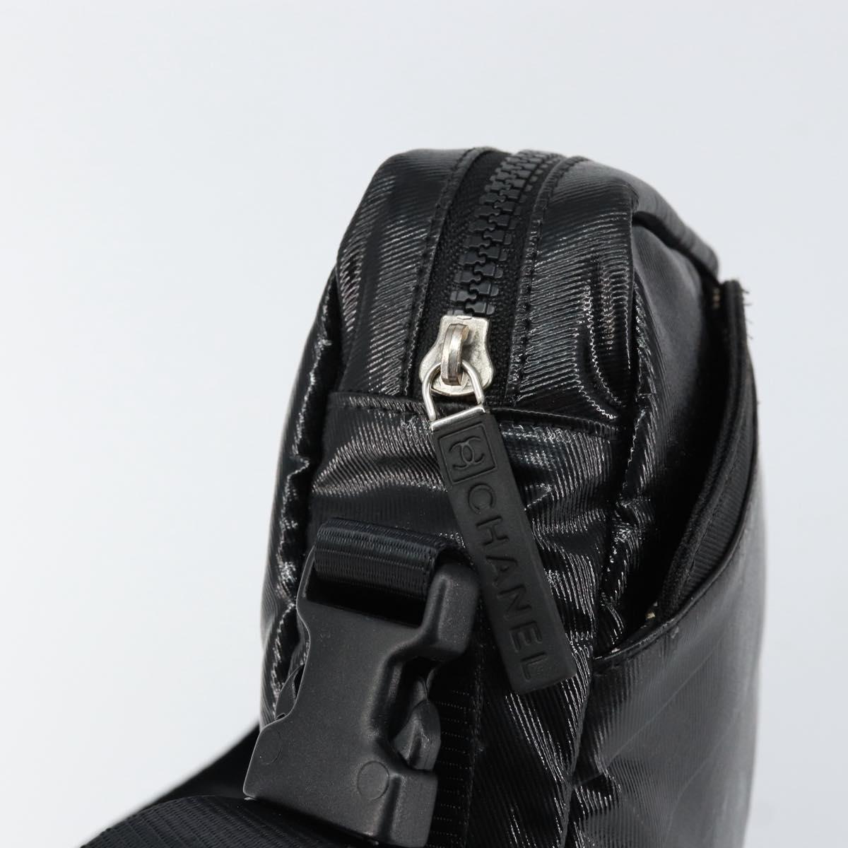 CHANEL Sports Line Shoulder Bag Patent leather Silver Black CC Auth ka387