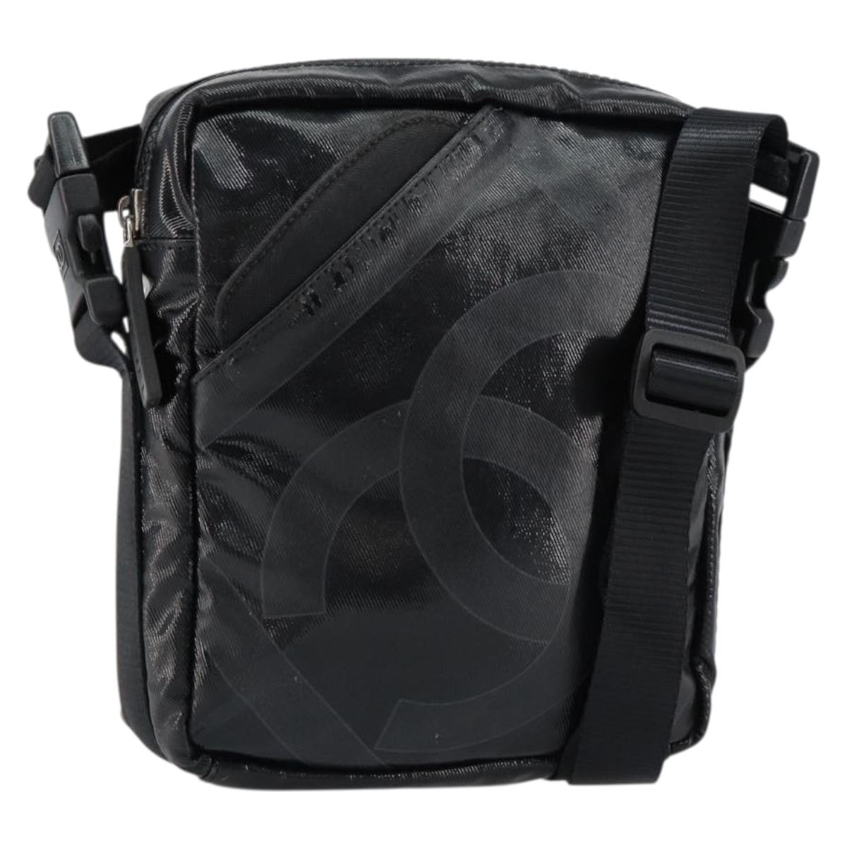 CHANEL Sports Line Shoulder Bag Patent leather Silver Black CC Auth ka387