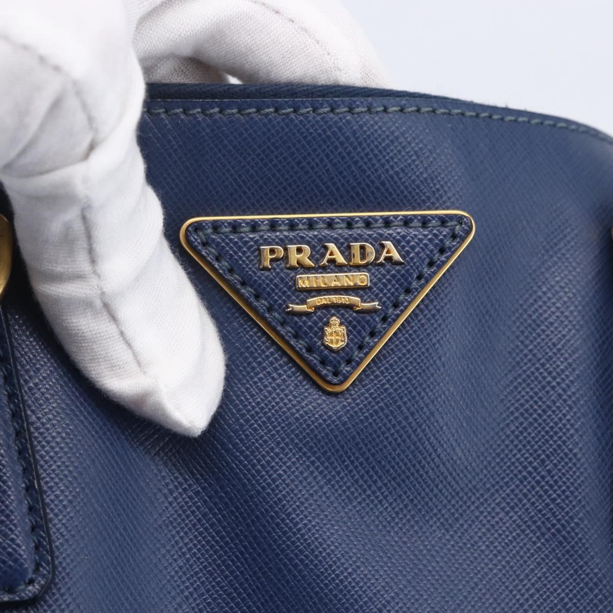 PRADA Galleria Hand Bag Safiano leather Blue Gold Auth ka388