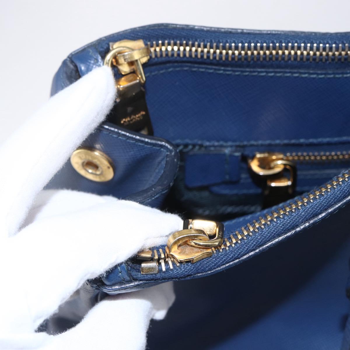 PRADA Galleria Hand Bag Safiano leather Blue Gold Auth ka388