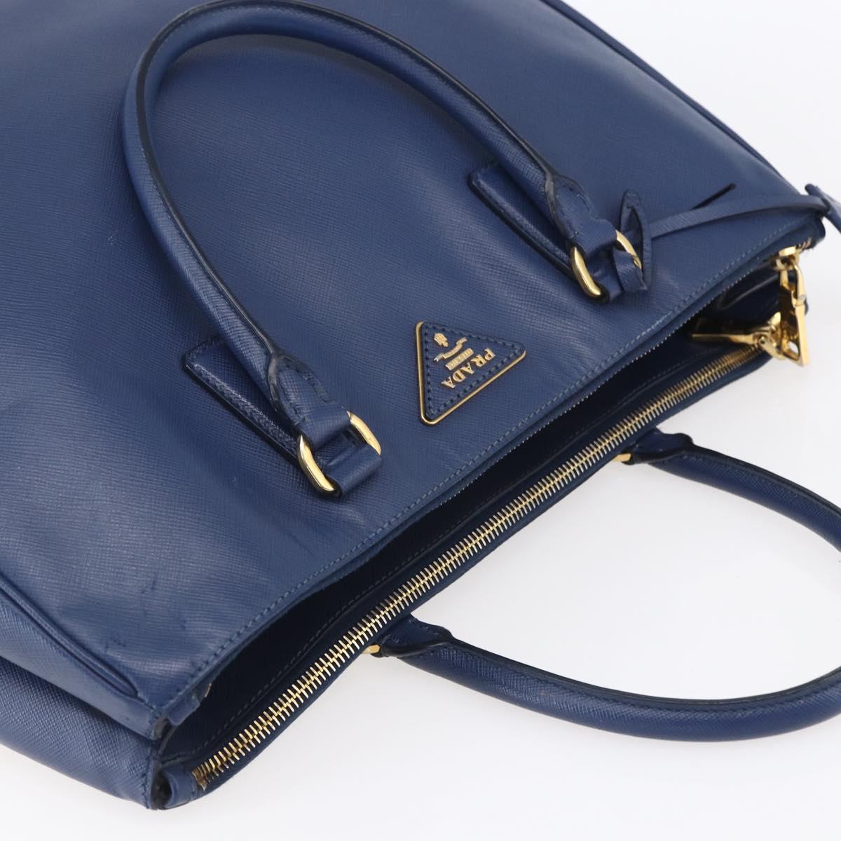PRADA Galleria Hand Bag Safiano leather Blue Gold Auth ka388
