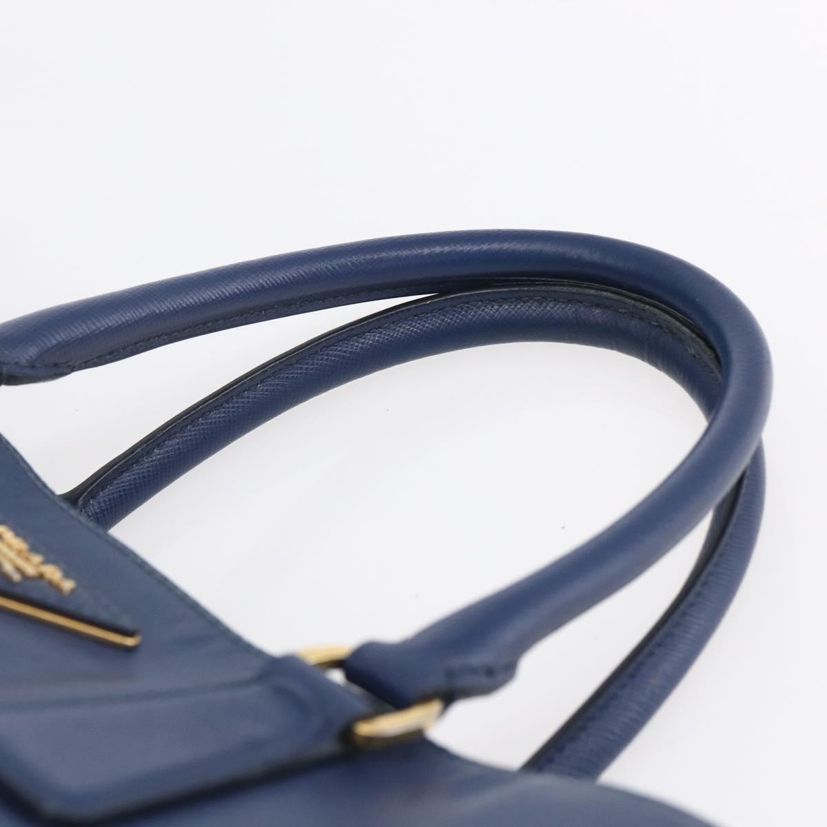 PRADA Galleria Hand Bag Safiano leather Blue Gold Auth ka388