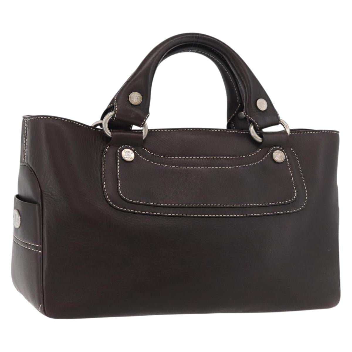 CELINE Boogie bag Hand Bag Leather Brown Silver Auth ka3882A
