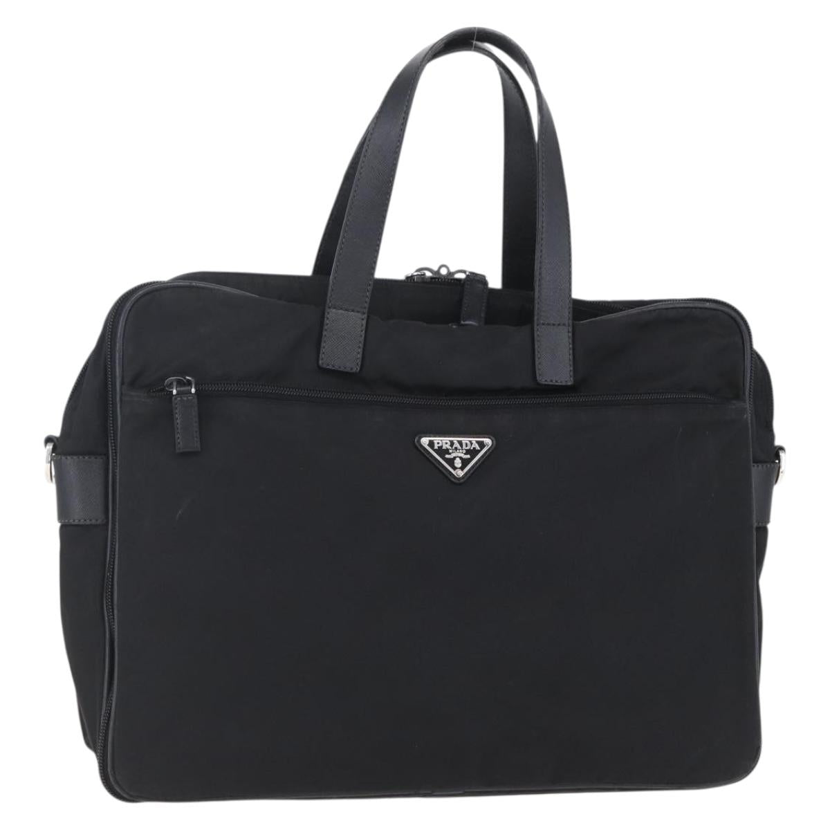 PRADA Business Bag Nylon Black Silver Auth ka390