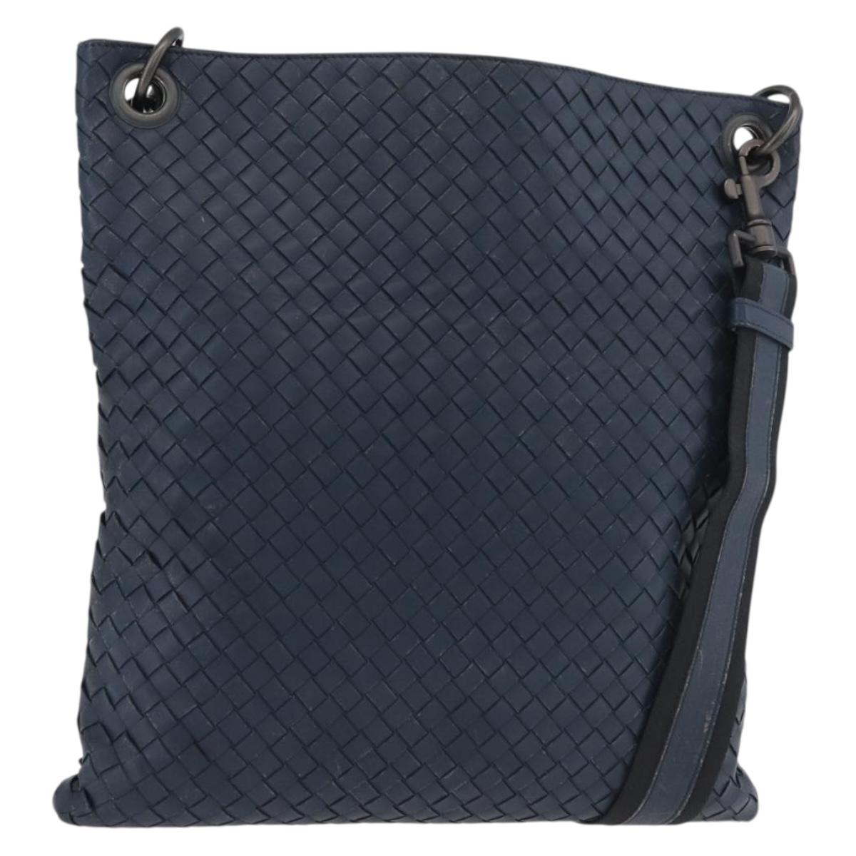 BOTTEGA VENETA INTRECCIATO Shoulder Bag Leather Navy 161623 Auth ka3911
