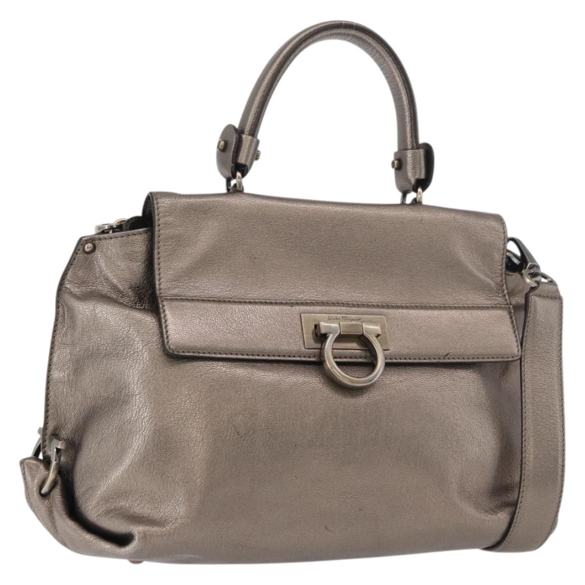 Salvatore Ferragamo Gancini Hand Bag Leather 2way Bronze Auth ka3912A