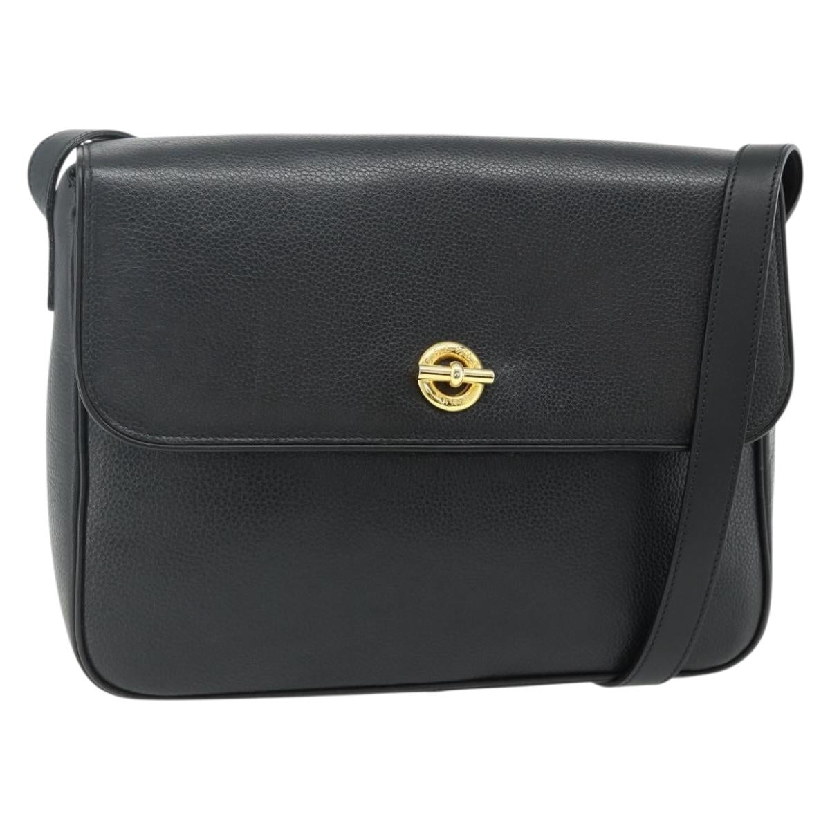 CELINE Shoulder Bag Leather Black Gold Auth ka3915A