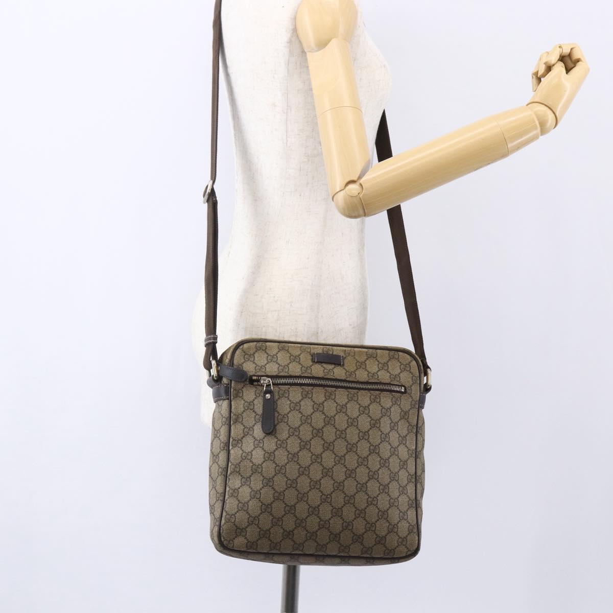 GUCCI GG Supreme Shoulder Bag PVC Brown Gold 201448 Auth ka392