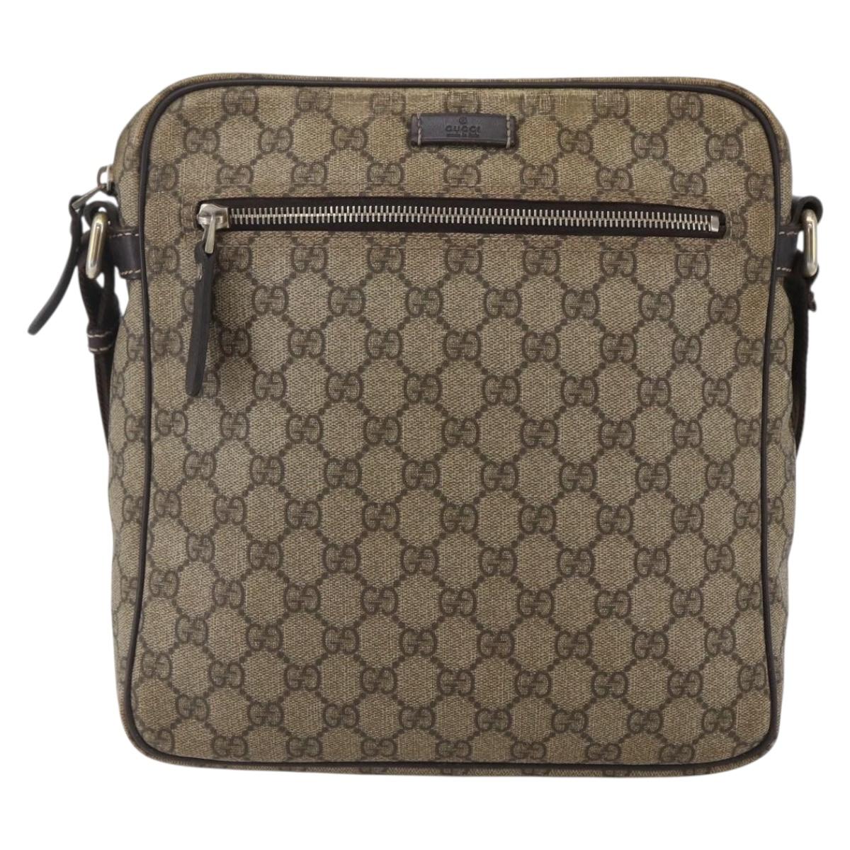 GUCCI GG Supreme Shoulder Bag PVC Brown Gold 201448 Auth ka392