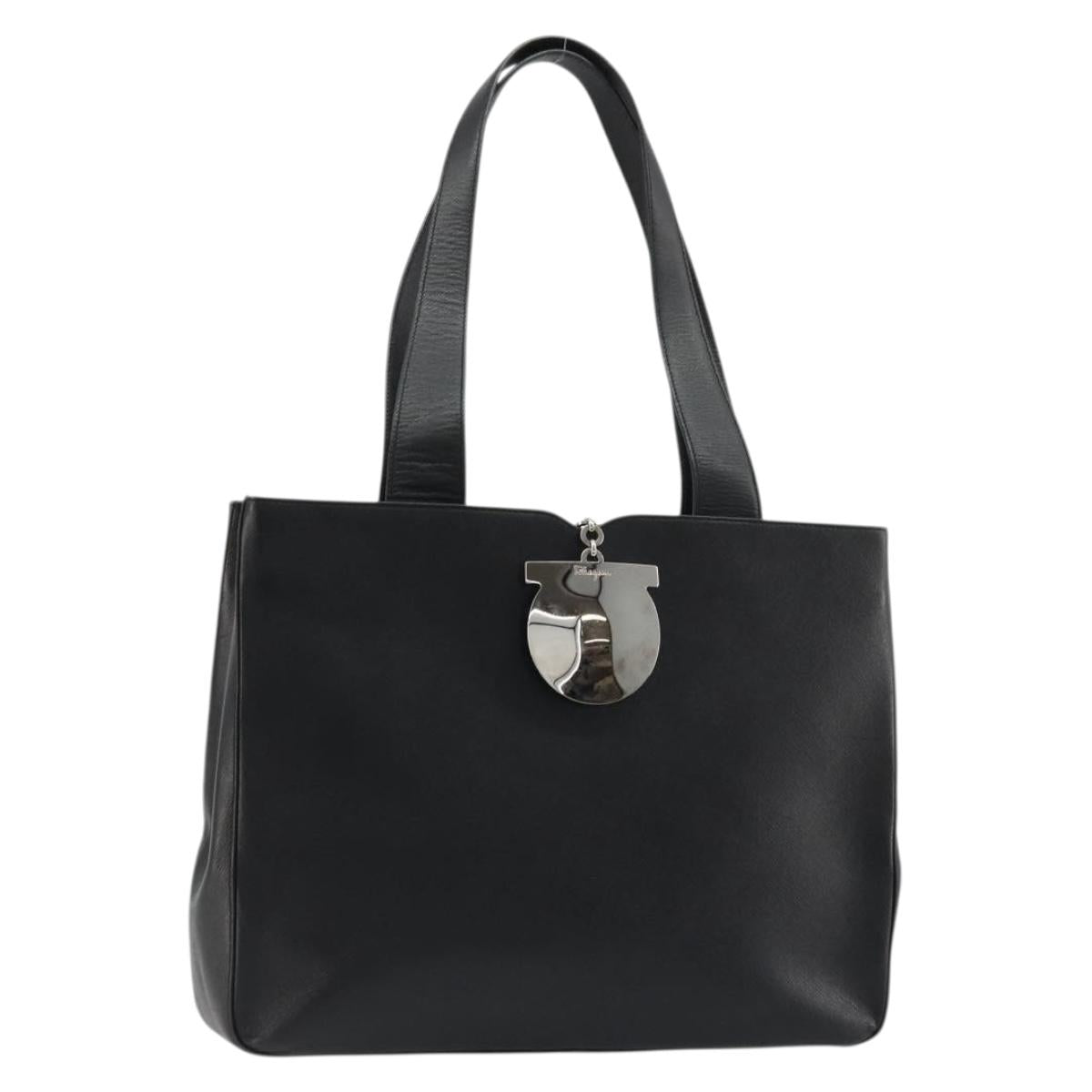 Salvatore Ferragamo Tote Bag Leather Black Silver Auth ka3949