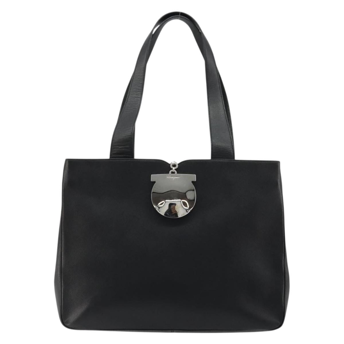 Salvatore Ferragamo Tote Bag Leather Black Silver Auth ka3949