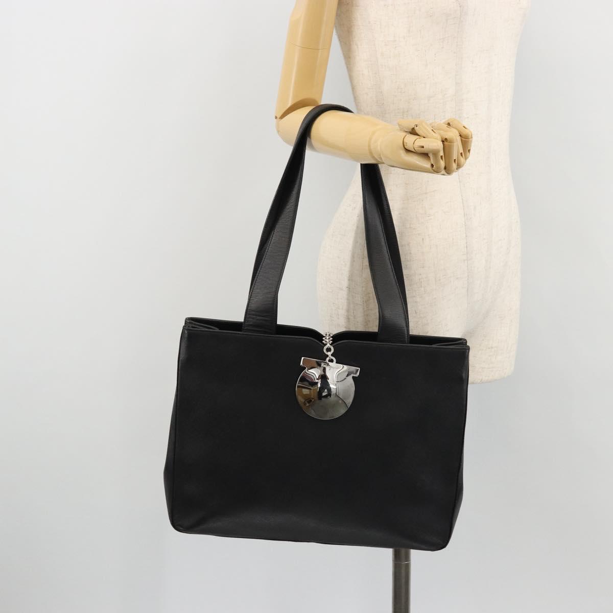 Salvatore Ferragamo Tote Bag Leather Black Silver Auth ka3949