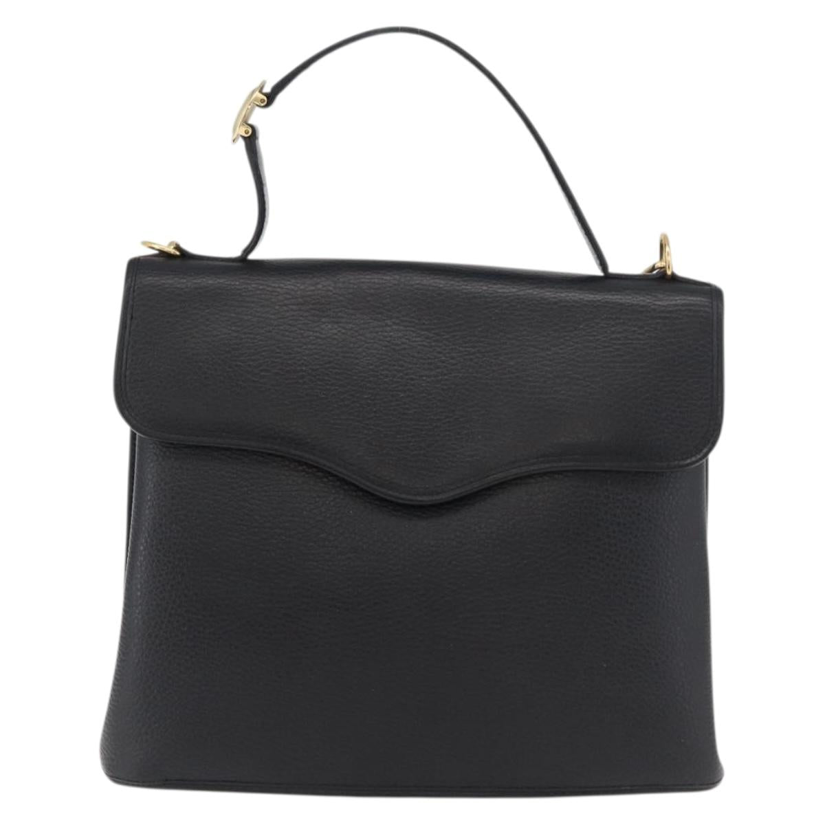 Christian Dior Hand Bag Leather 2way Black Gold Auth ka3950