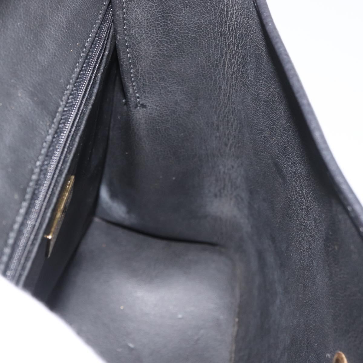 Christian Dior Hand Bag Leather 2way Black Gold Auth ka3950