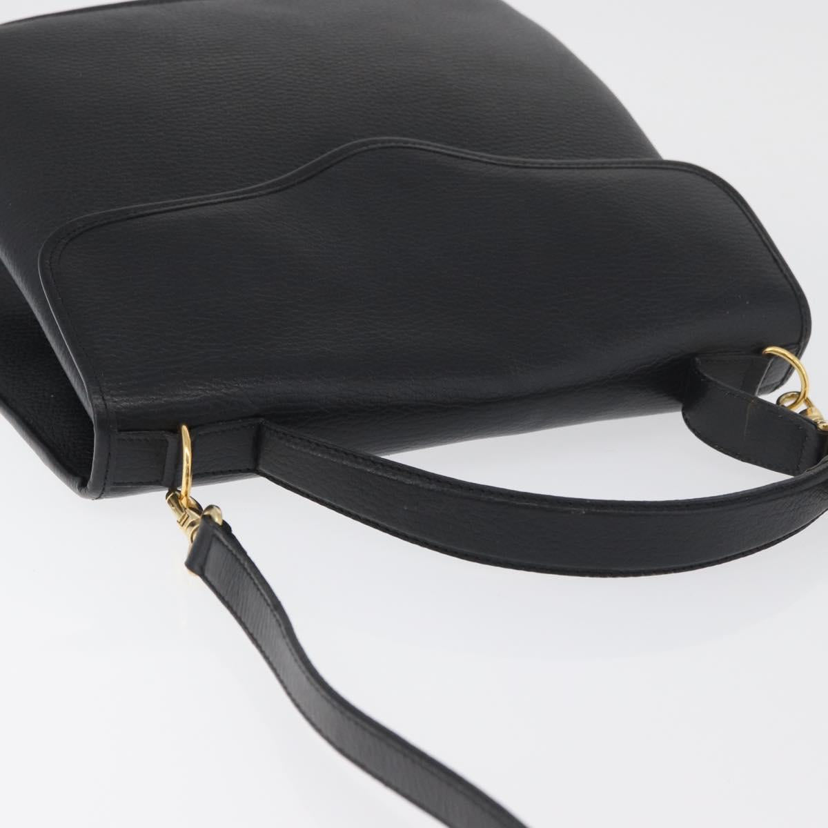 Christian Dior Hand Bag Leather 2way Black Gold Auth ka3950