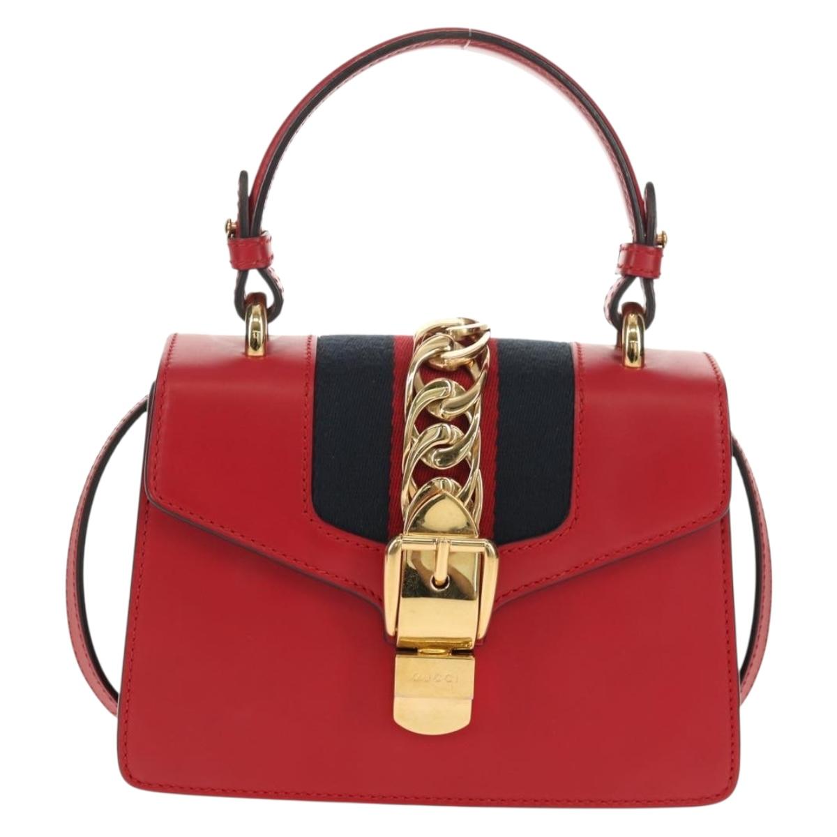 GUCCI Silvi Sherry Line Hand Bag Leather 3way Red Gold 470270 Auth ka395AV