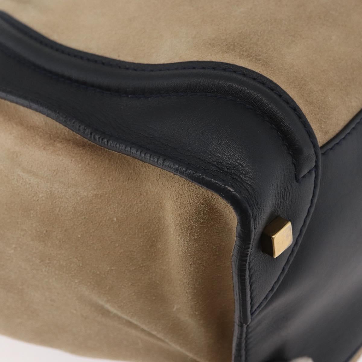 CELINE Luggage Medium Hand Bag Suede Leather Beige Gold black Auth ka3972A