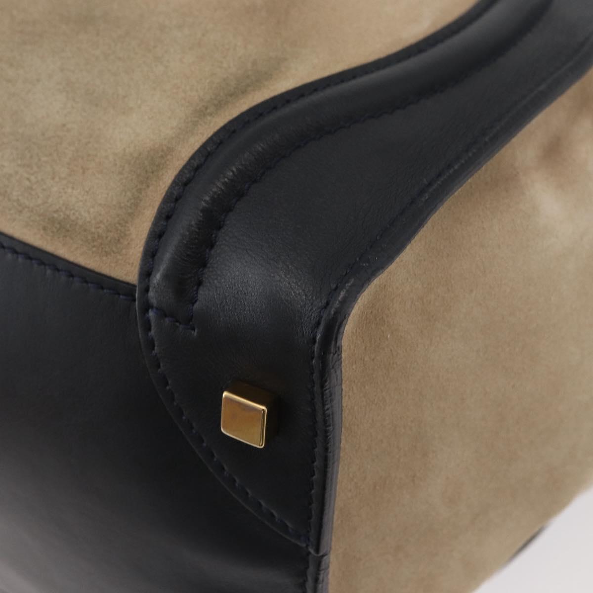 CELINE Luggage Medium Hand Bag Suede Leather Beige Gold black Auth ka3972A