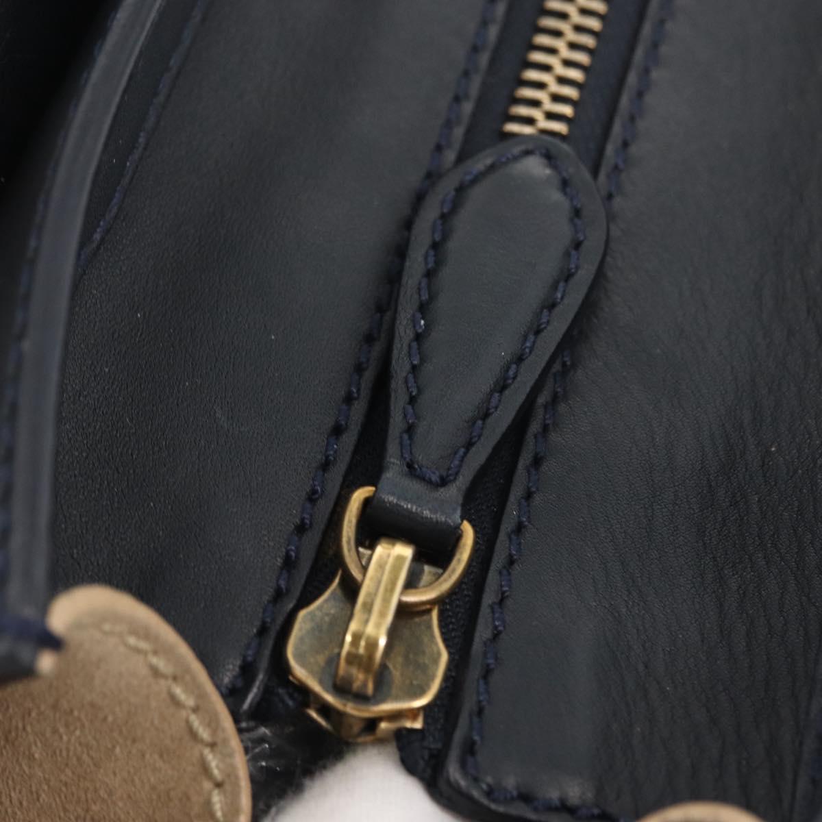 CELINE Luggage Medium Hand Bag Suede Leather Beige Gold black Auth ka3972A