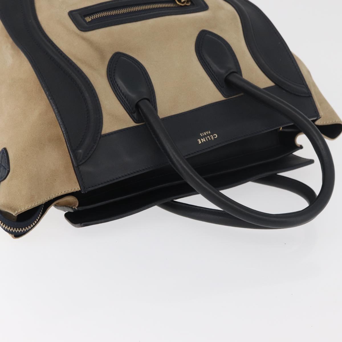 CELINE Luggage Medium Hand Bag Suede Leather Beige Gold black Auth ka3972A