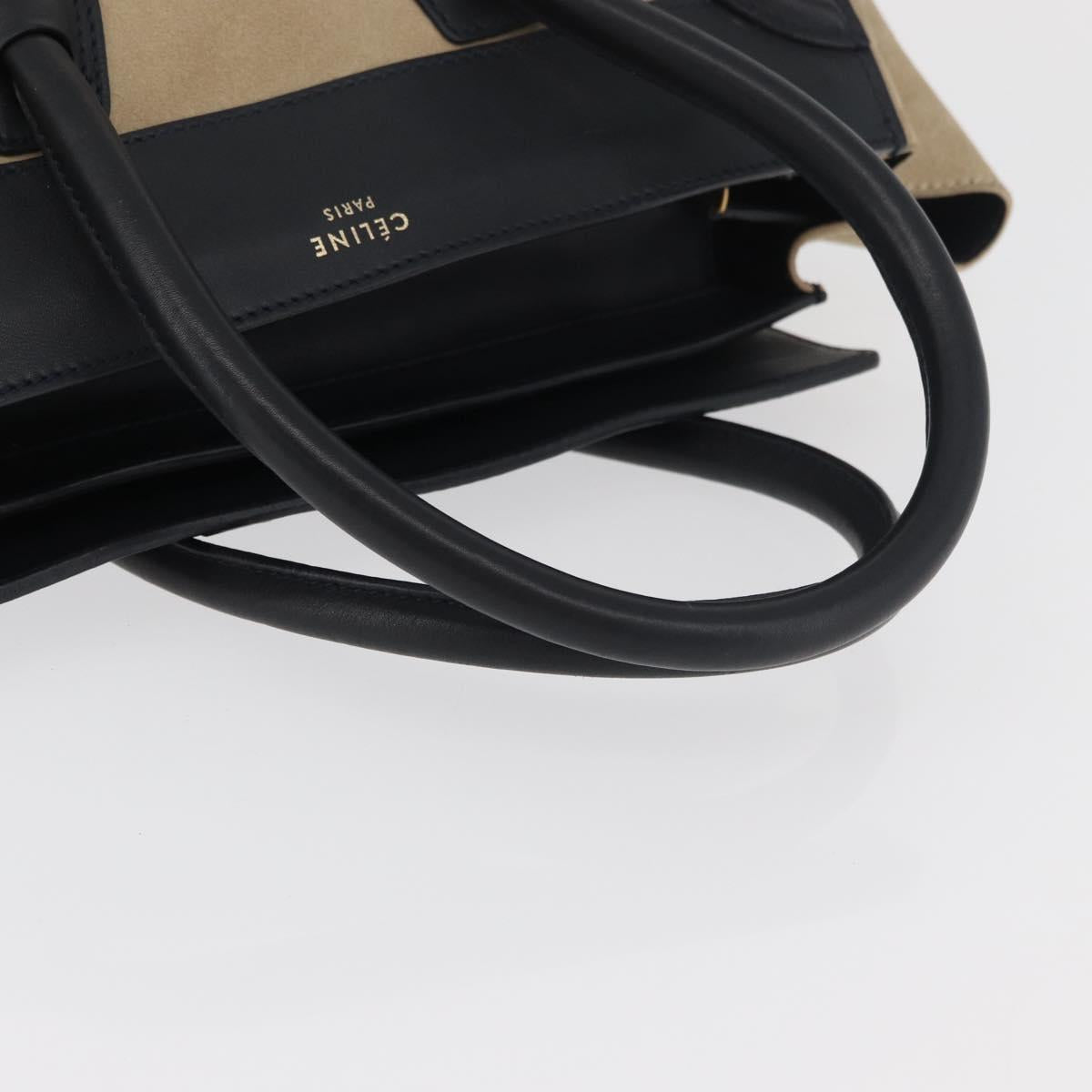 CELINE Luggage Medium Hand Bag Suede Leather Beige Gold black Auth ka3972A