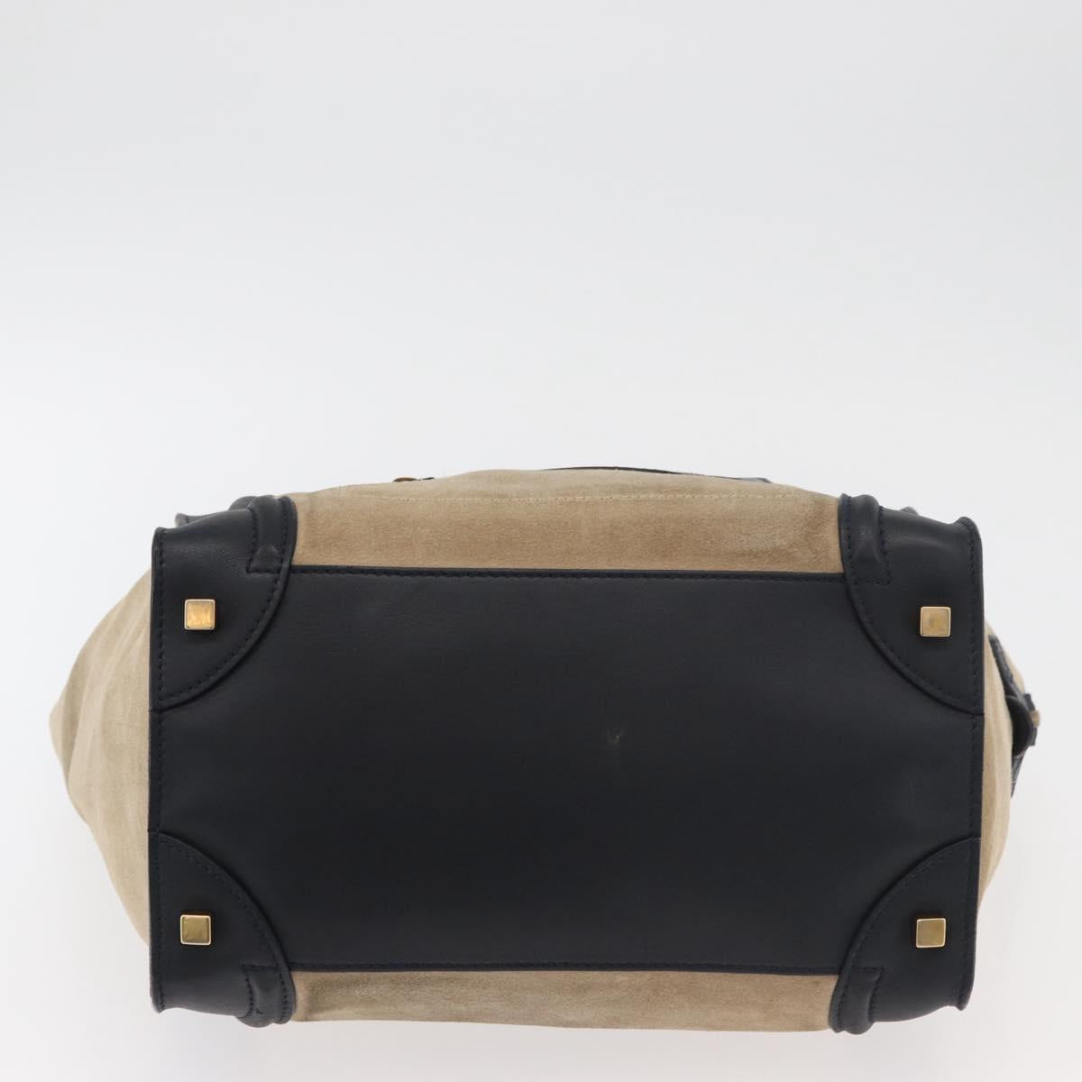 CELINE Luggage Medium Hand Bag Suede Leather Beige Gold black Auth ka3972A