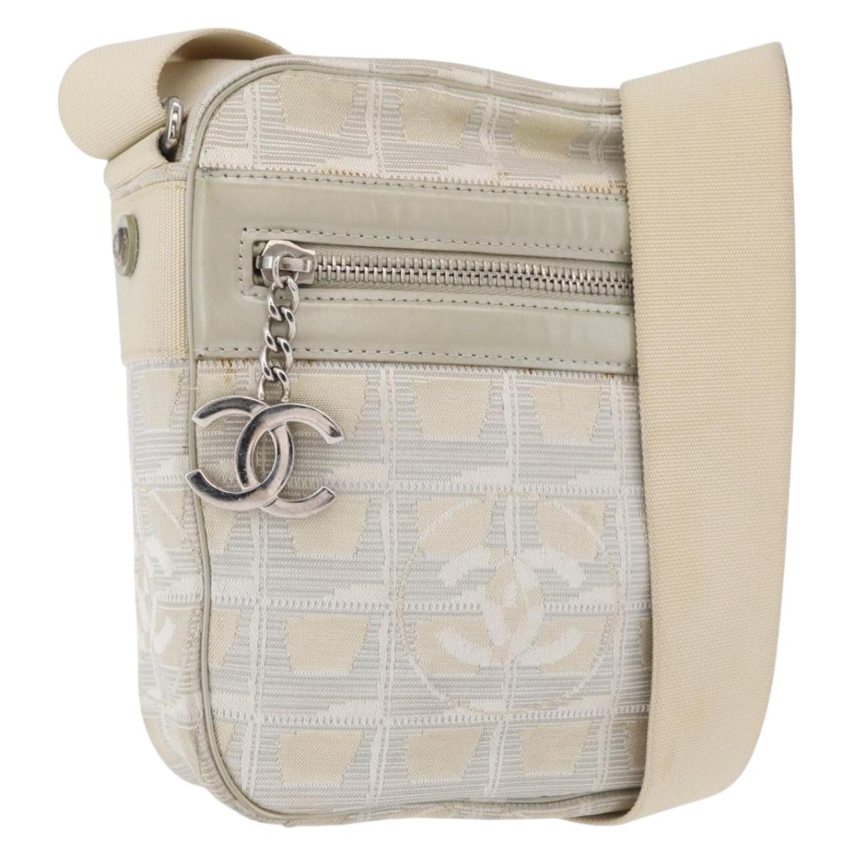 CHANEL New Travel line Shoulder Bag Nylon Beige CC Auth ka3980A