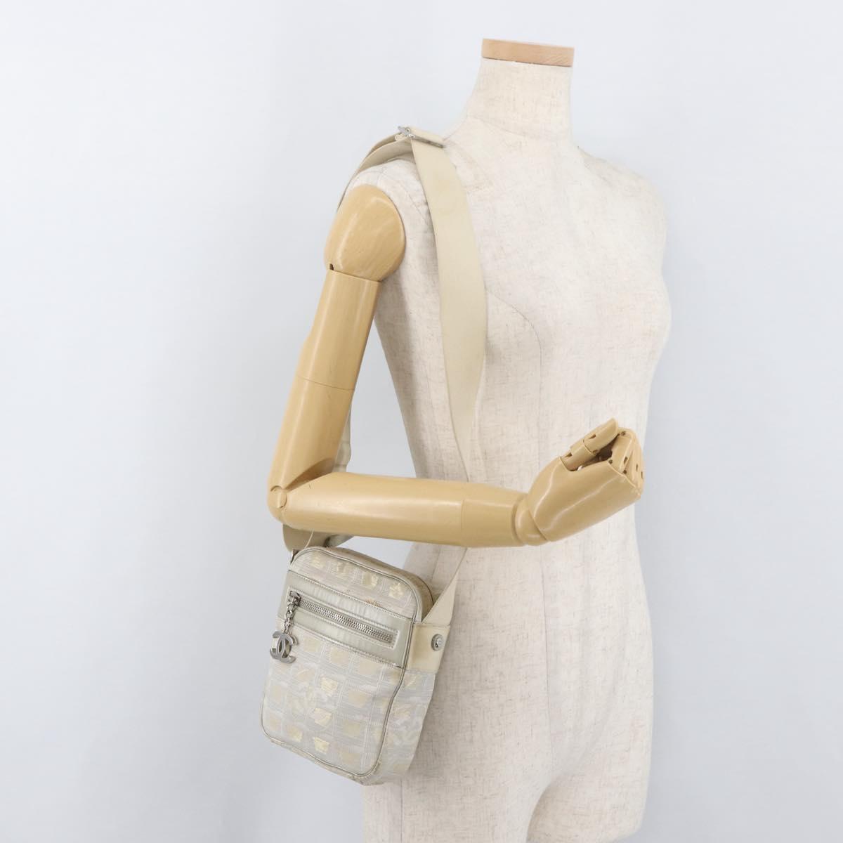 CHANEL New Travel line Shoulder Bag Nylon Beige CC Auth ka3980A