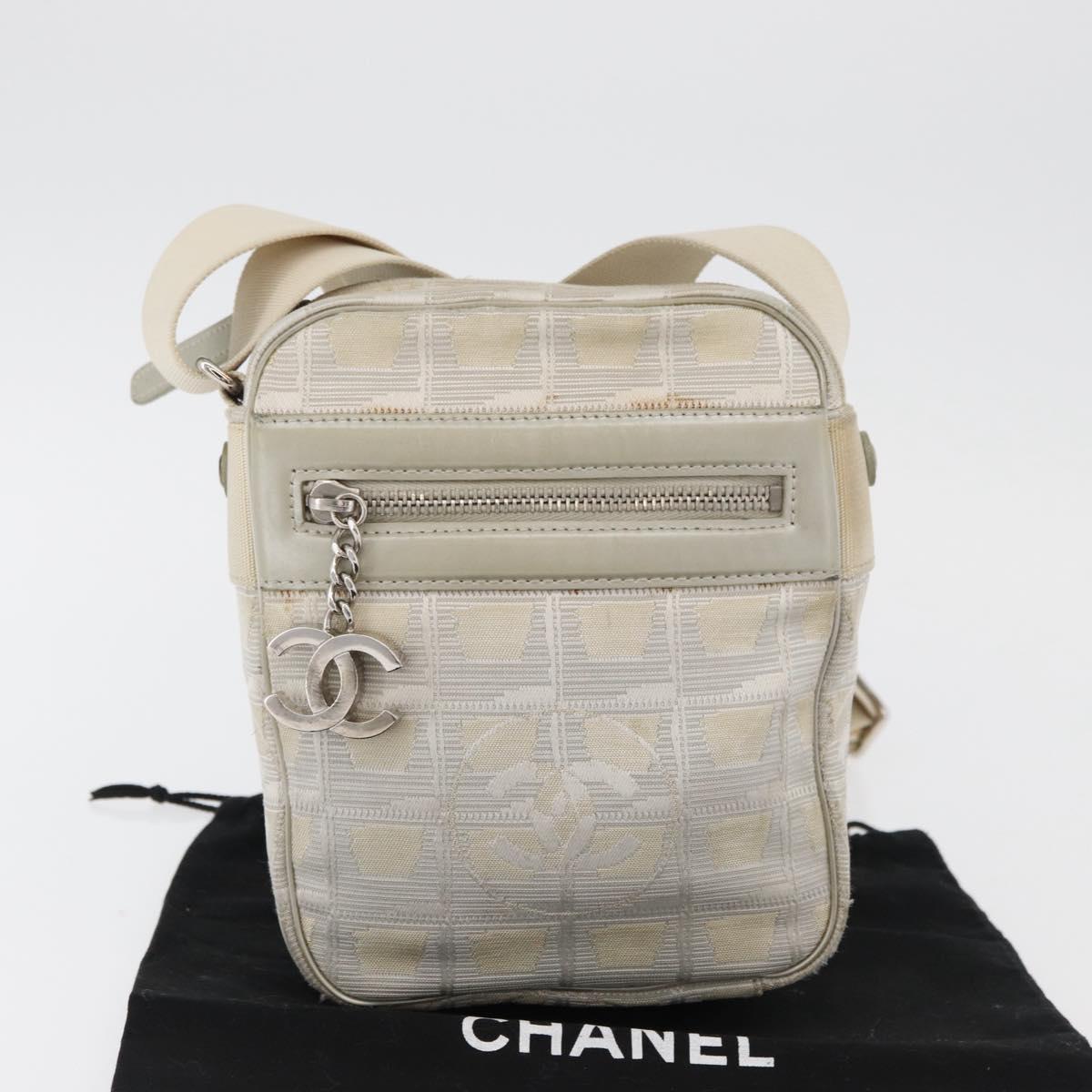 CHANEL New Travel line Shoulder Bag Nylon Beige CC Auth ka3980A