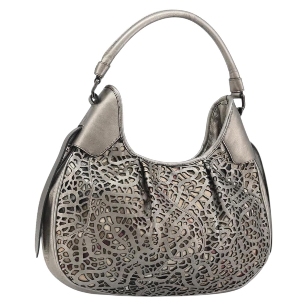 BURBERRY Shoulder Bag Leather Canvas Silver Auth ka3987A