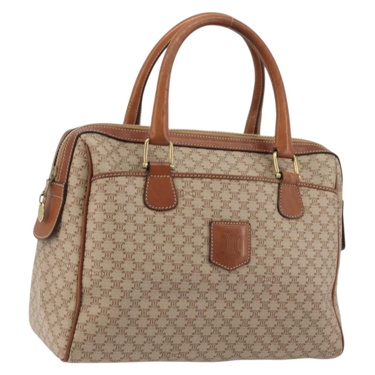 CELINE Macadam Canvas Hand Bag PVC Beige Gold Auth ka3988A