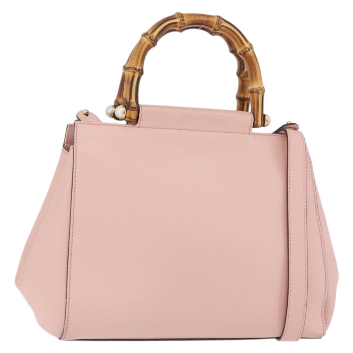 GUCCI Nim Fair Hand Bag Leather 2way Pink Gold 453767 Auth ka4024A