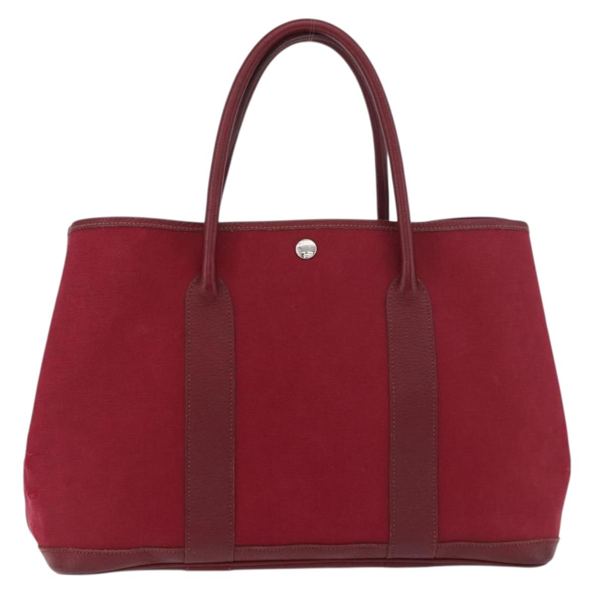 HERMES Garden Party PM Hand Bag Towar Officche Red Silver Auth ka4028