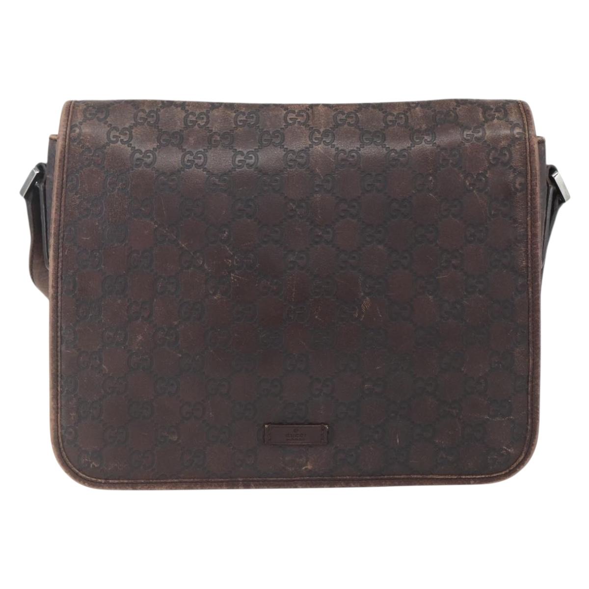 GUCCI Guccissima GG Canvas Abbey Shoulder Bag Brown Silver 145844 Auth ka403