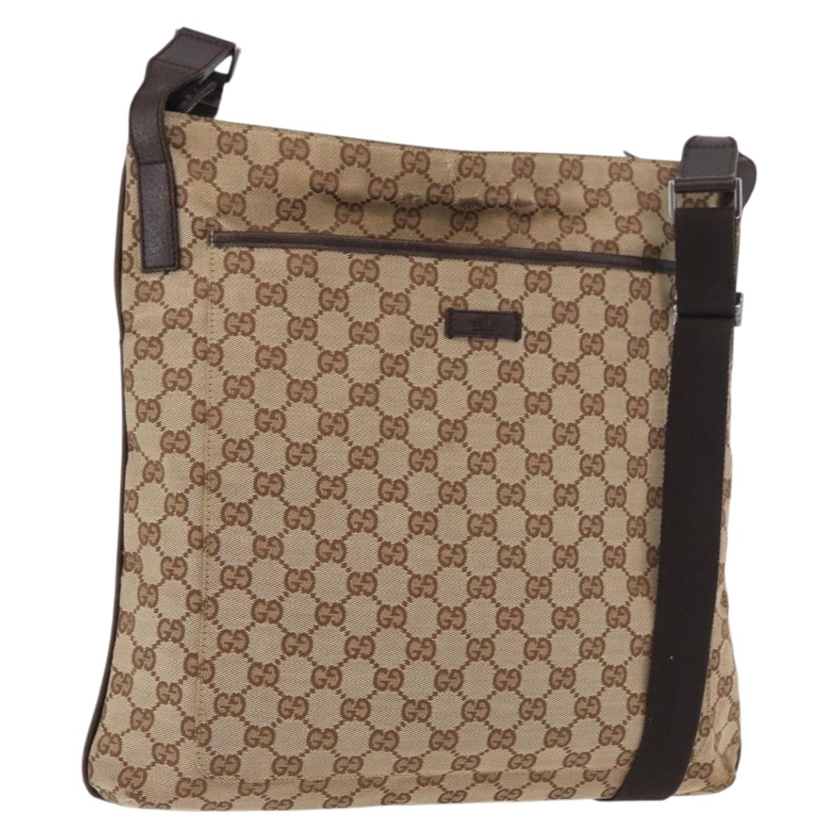 GUCCI GG Canvas Shoulder Bag Beige Silver 122791 Auth ka4032