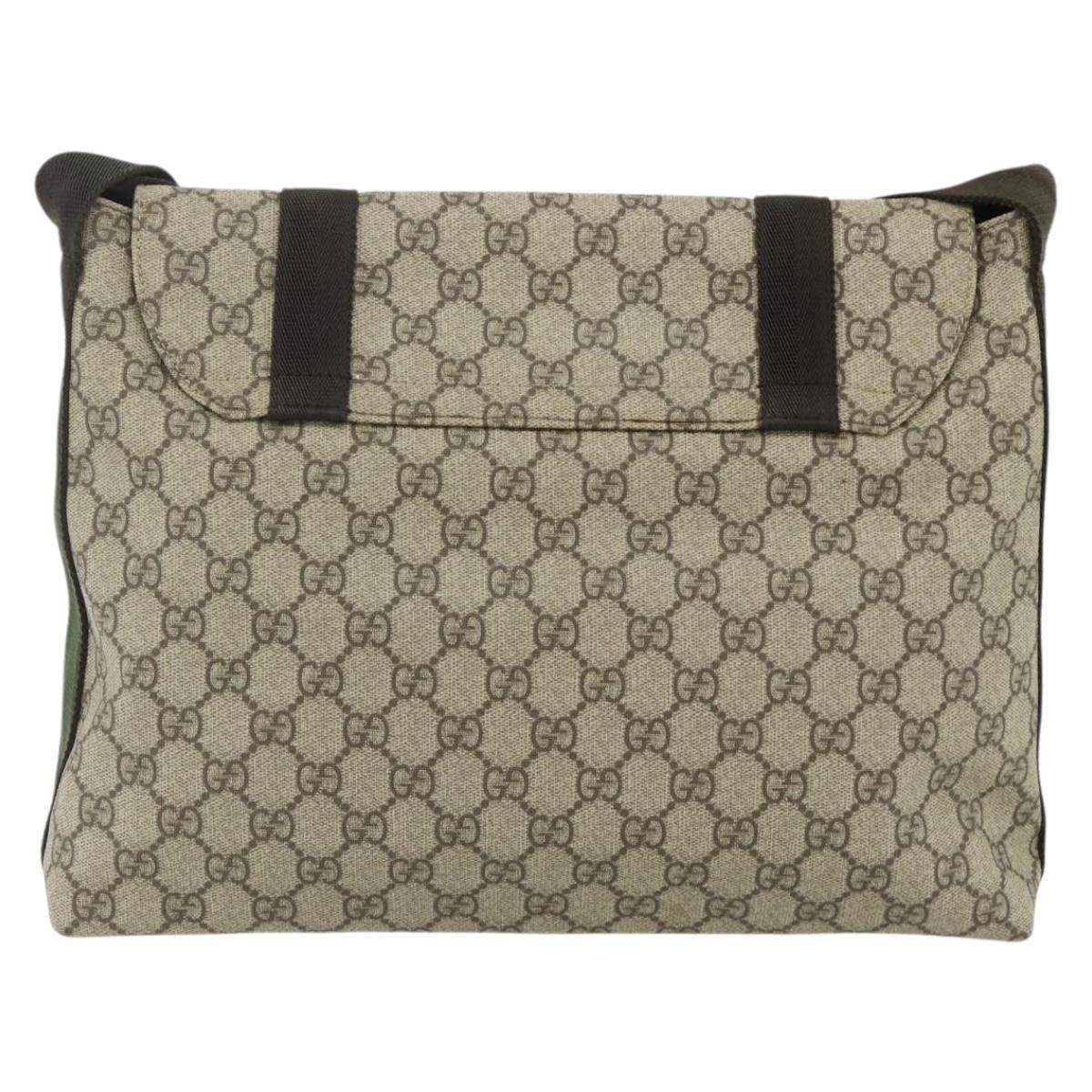 GUCCI GG Supreme Shoulder Bag PVC Beige Silver 122373 Auth ka4034A