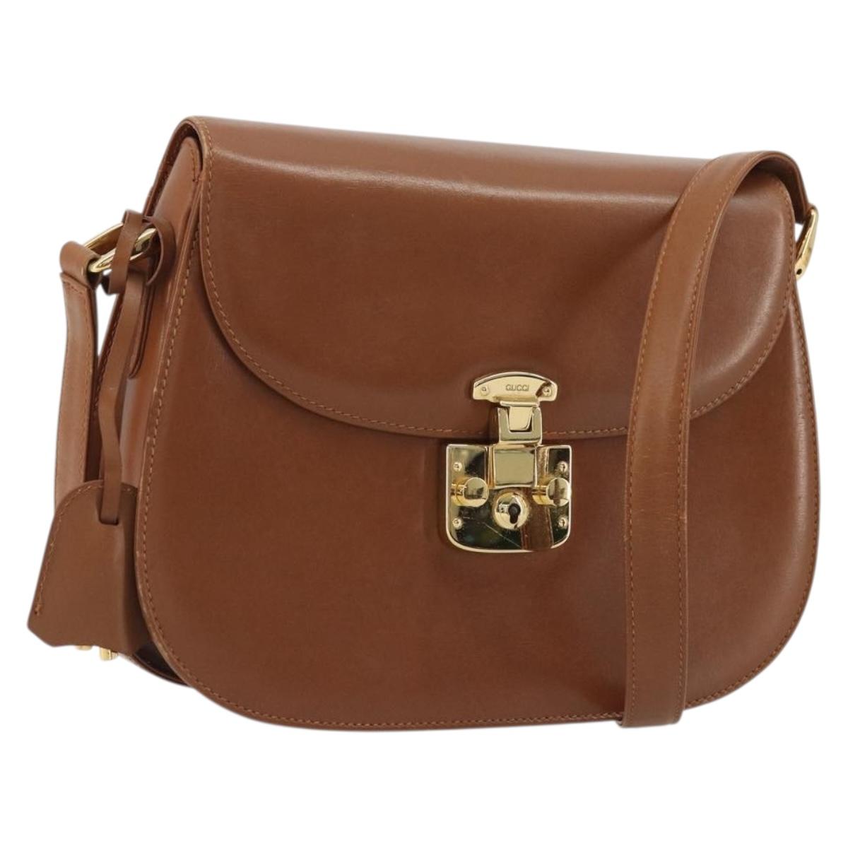 GUCCI Ready Lock Shoulder Bag Leather Brown Gold 001 46 1469 Auth ka4039A