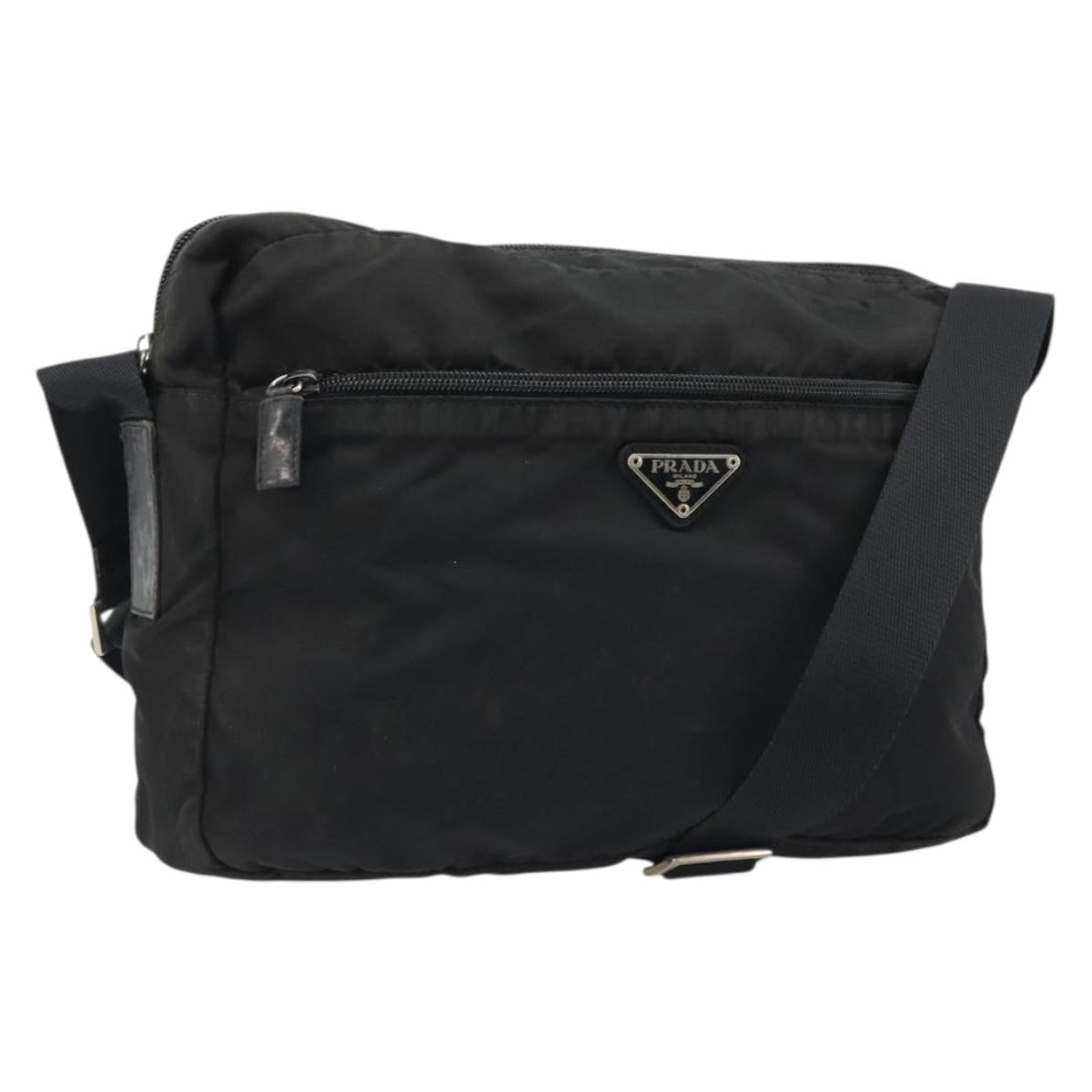 PRADA Shoulder Bag Nylon Black Silver Auth ka4043