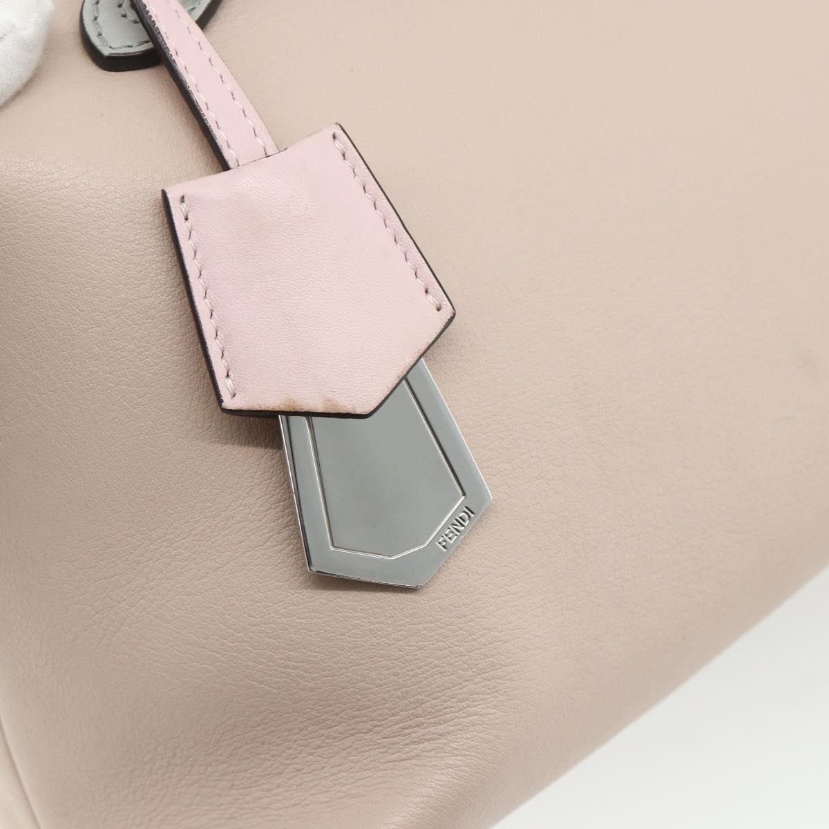 FENDI By The Way Shoulder Bag Leather 2way Beige Silver Auth ka4047A