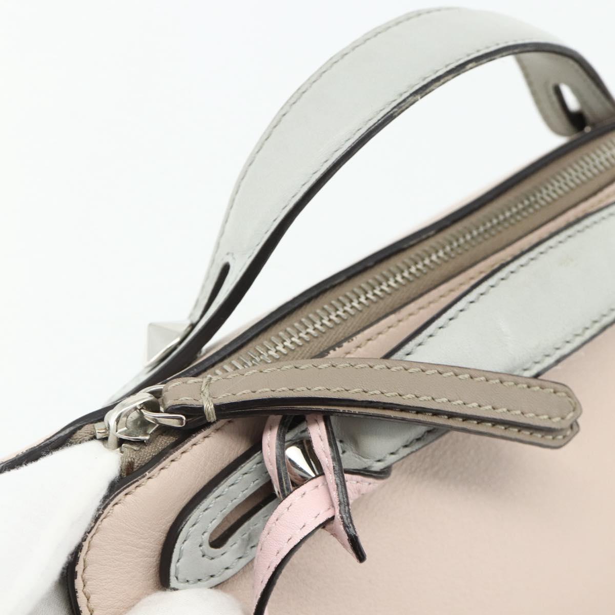 FENDI By The Way Shoulder Bag Leather 2way Beige Silver Auth ka4047A