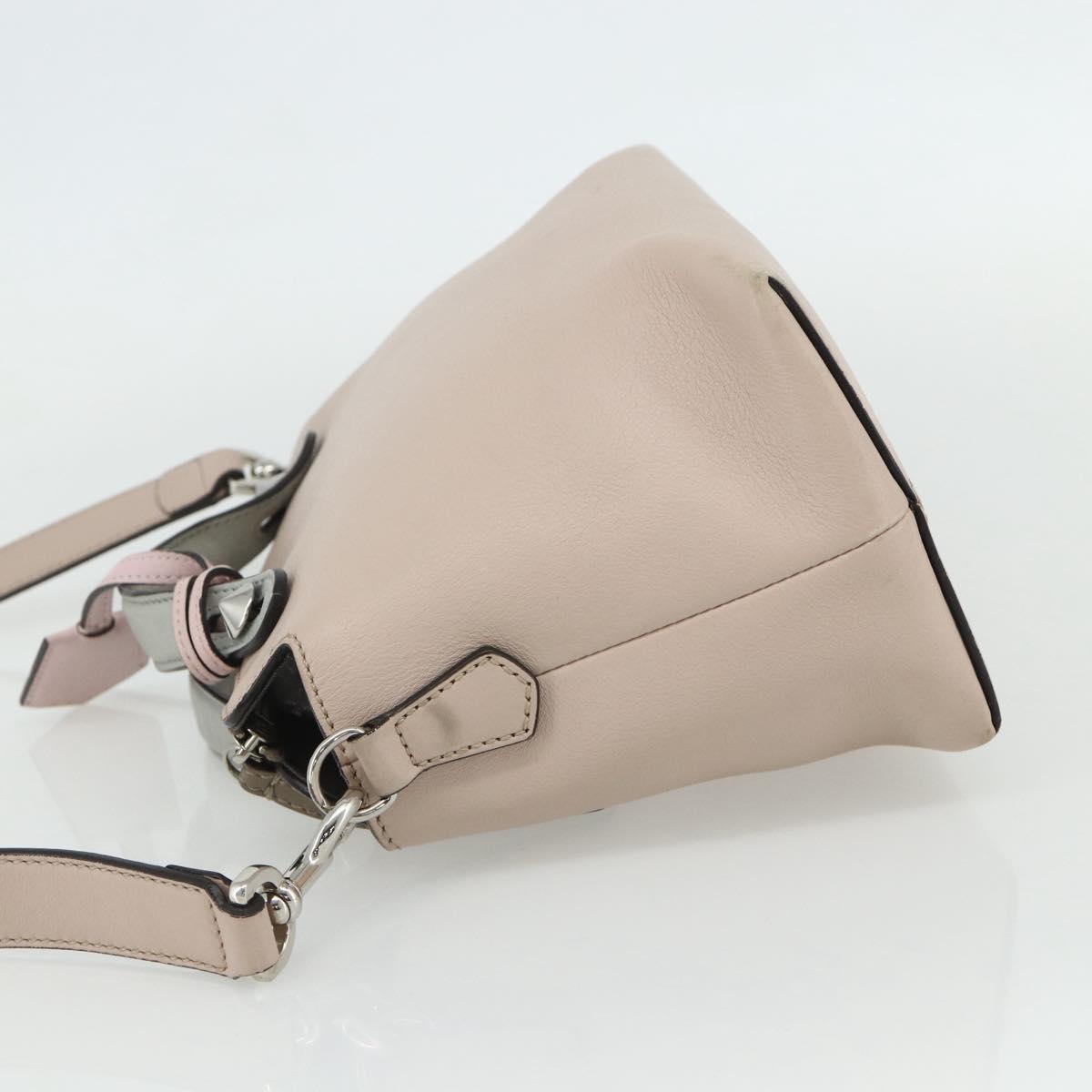 FENDI By The Way Shoulder Bag Leather 2way Beige Silver Auth ka4047A