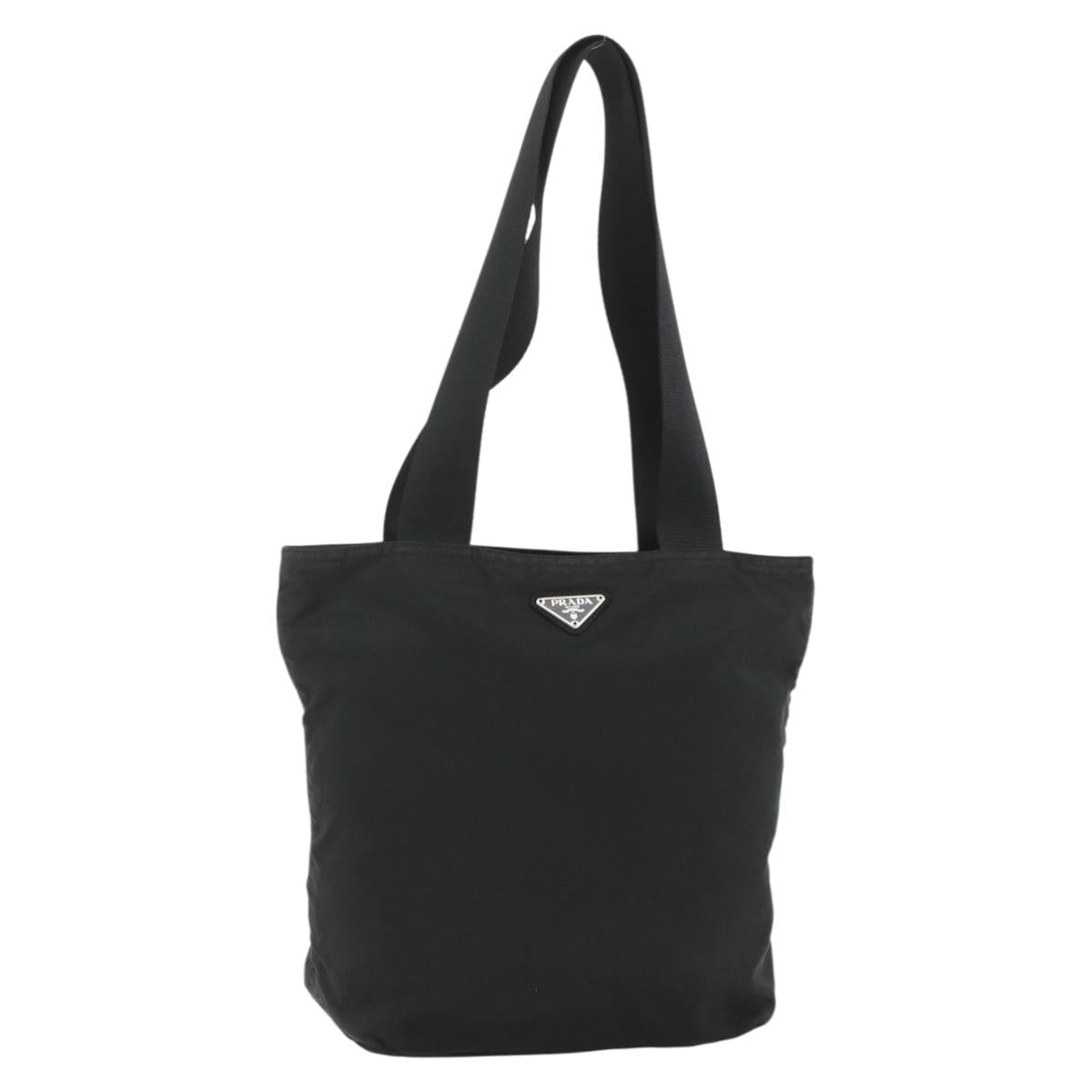 PRADA Tote Bag Nylon Black Silver Auth ka4054
