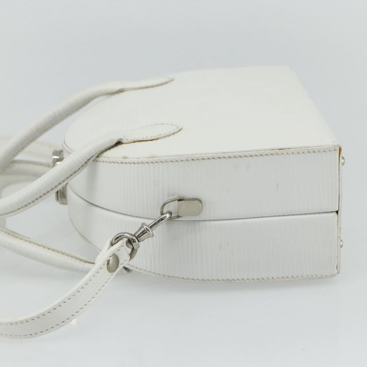 FENDI Top Handle Hand Bag Leather 2way White Silver Auth ka4058