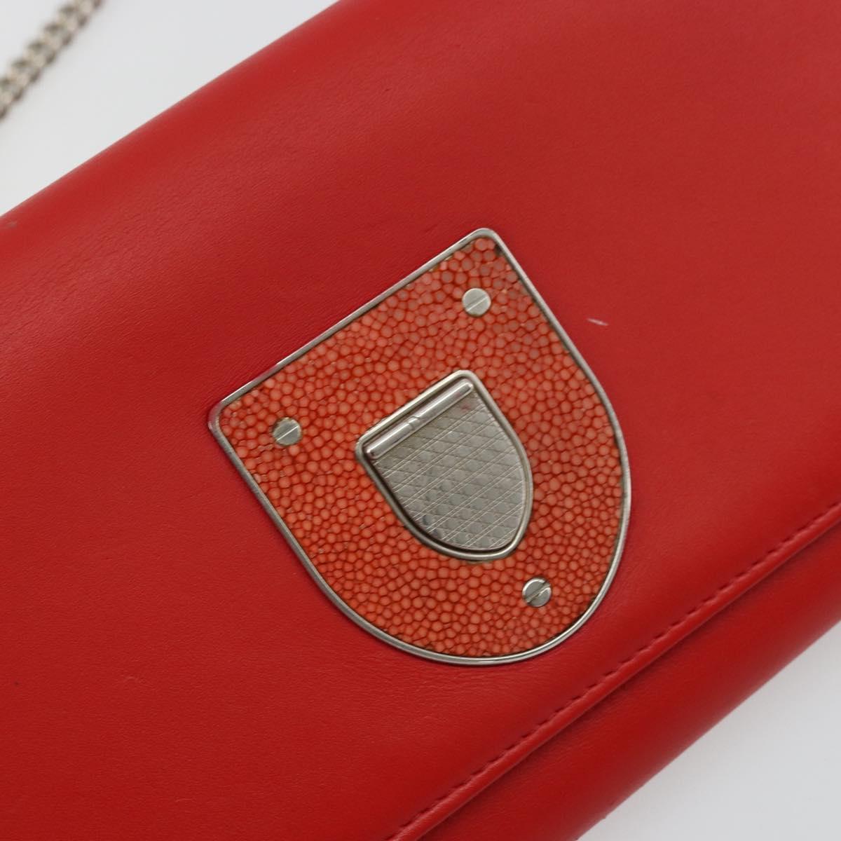 Christian Dior Chain Wallet Diorama Bag Leather Orange Silver Auth ka4061A